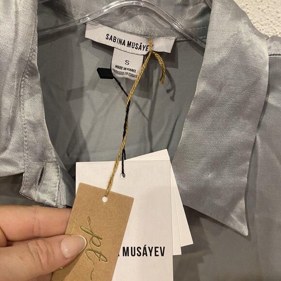 Sabina Musayev Opaline Top Womens Small Smoked Aqua Satin Ruffle Blouse Shirt - Picture 3 of 6